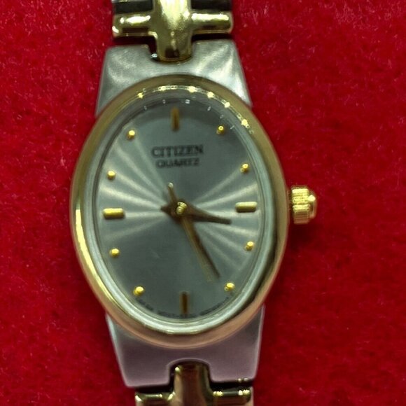 Citizen Ladies Stainless Steel Two-Tone Oval Face Watch Size: 6 1/2" - Picture 2 of 9